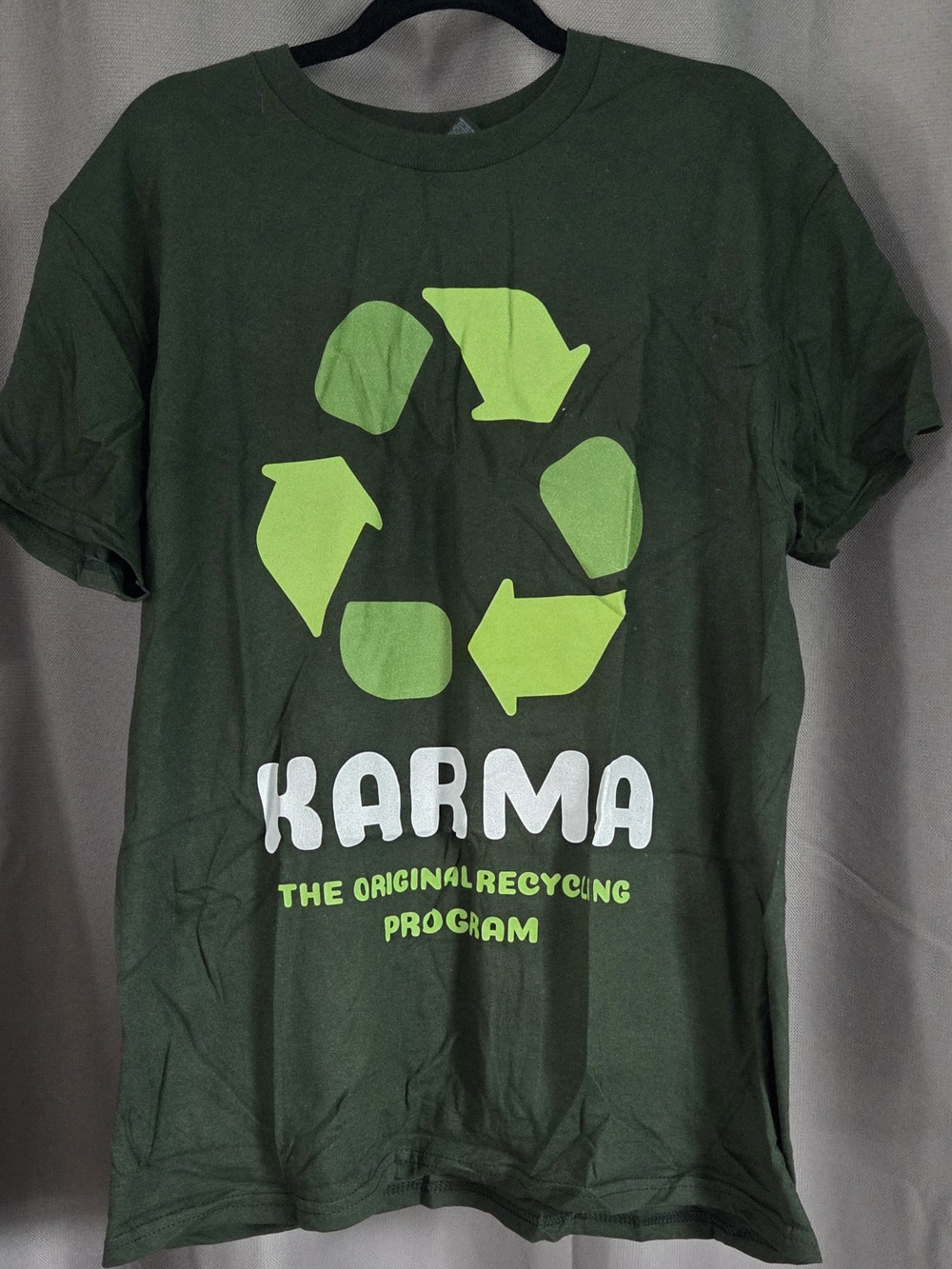 Gildan Dark Green Tee with Lime Green Recycling Graphic